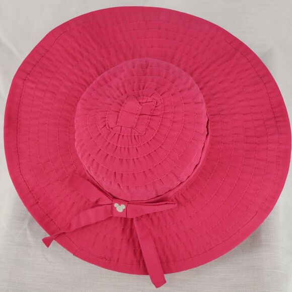 Disney Parks Hat Womens Size Adult Pink Wide Brim Foldable Logo Ribbon Bow - Picture 7 of 13